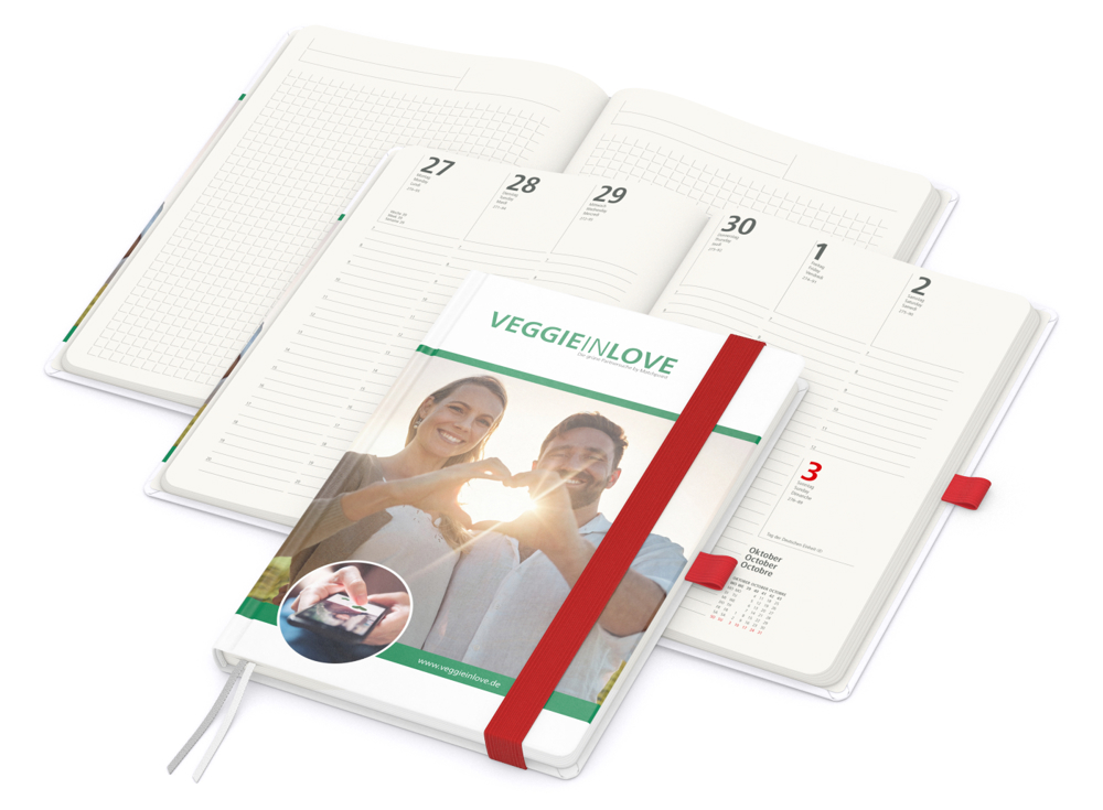 Wochenkalender vorne + Notizen hinten Match-Hybrid RECYCLING Papier-Hardcover A5 - rot