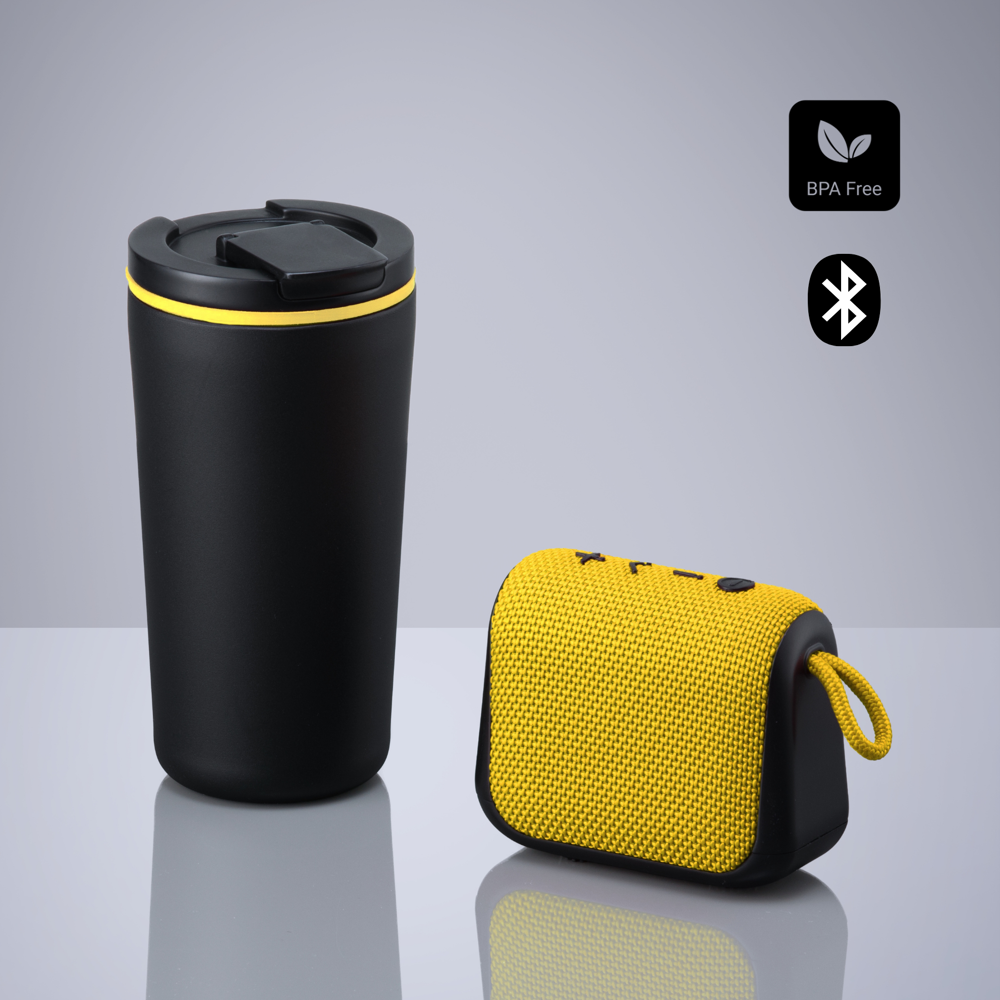 Everyday Set: Kaffeebecher 370 ml und kabelloser Lautsprecher - Gelb