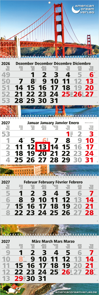 4-Monatskalender Mehrblock Quadro Wire-O 4 Wire-O-Bindung