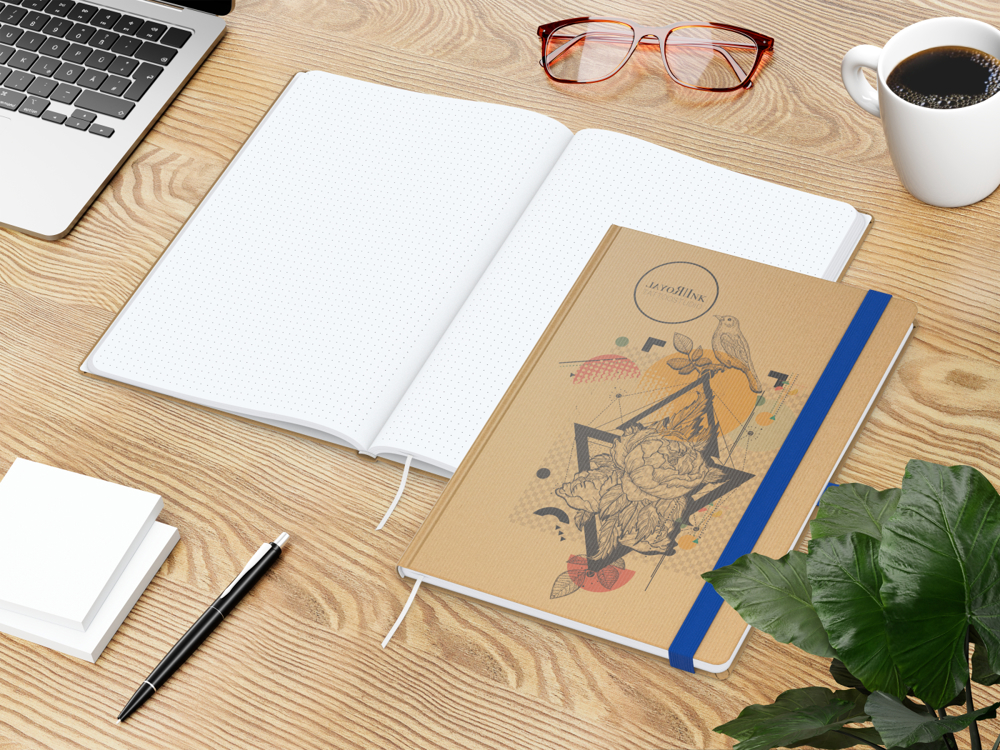 Notizbuch Match-Book, A4, White, Punktraster, braun-individuell, mittelblau