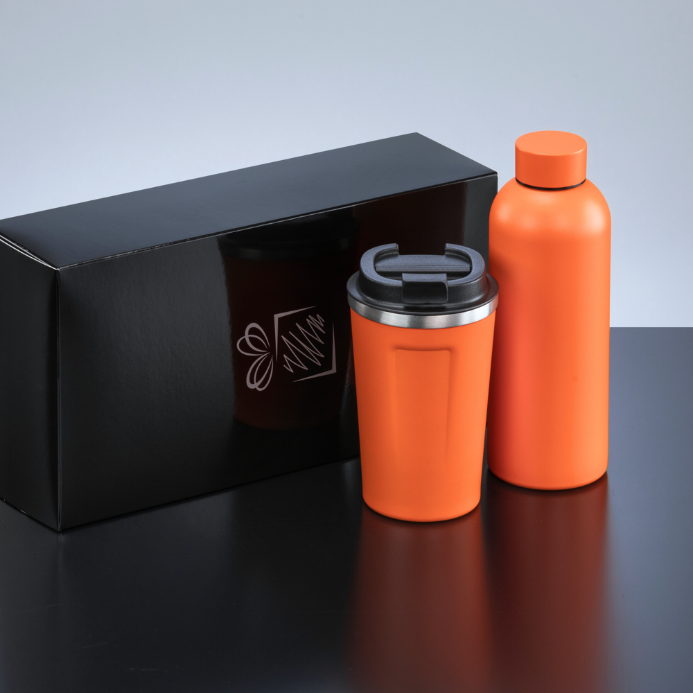 Nordic Set: Thermosflasche 500 ml & Thermobecher 350 ml - Orange