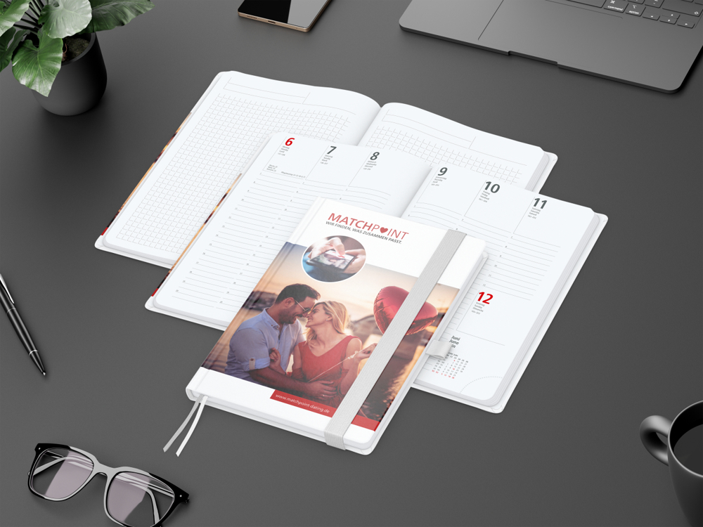 Wochenkalender vorne + Notizen hinten Match-Hybrid, A5, Papier glänzend, weiß