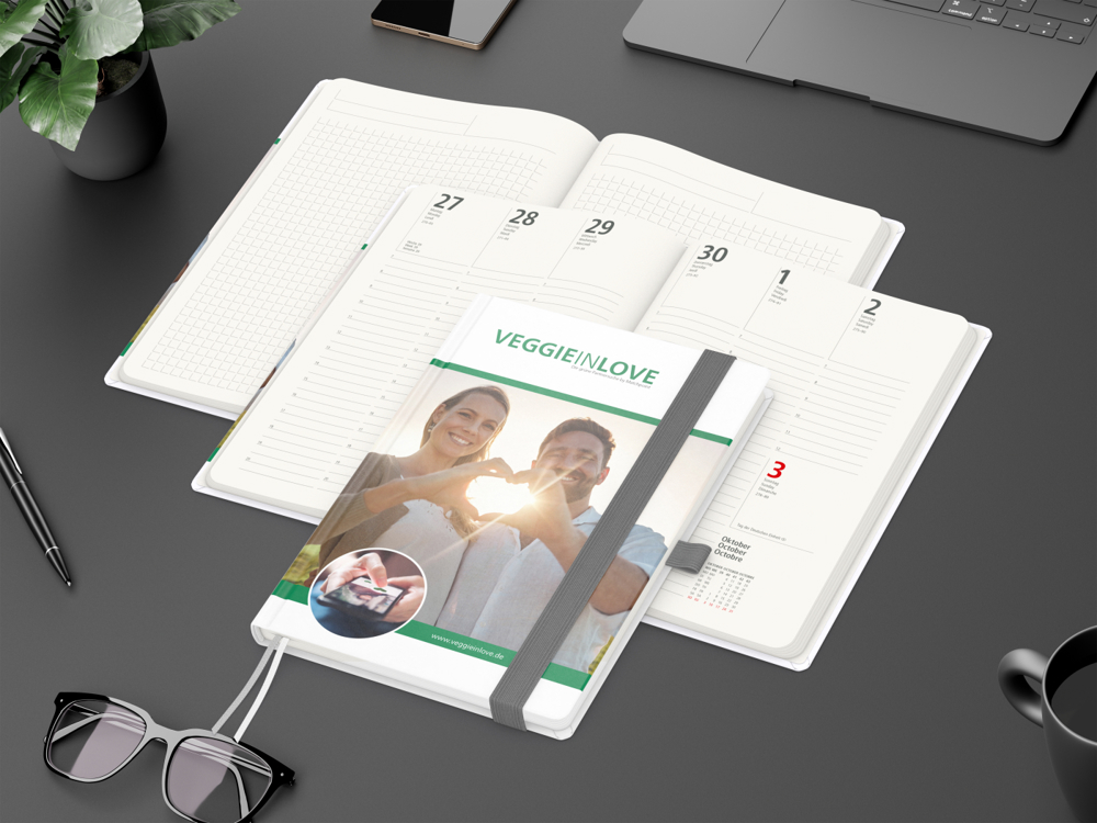 Wochenkalender vorne + Notizen hinten Match-Hybrid RECYCLING, Naturpapier, silbergrau