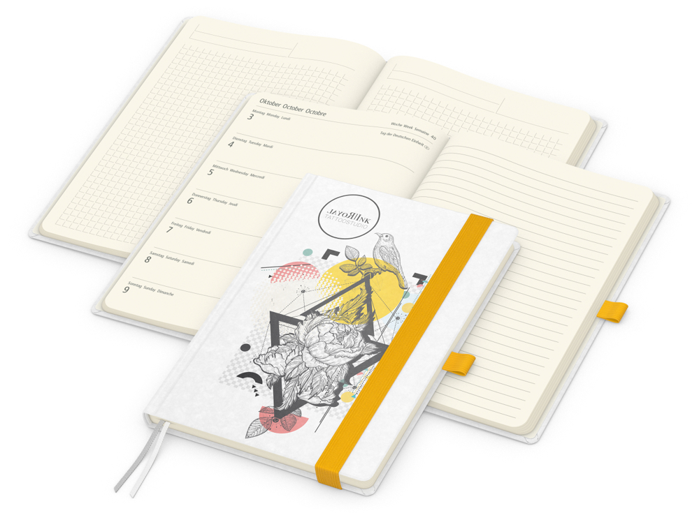 Wochenkalender links + Notizen rechts Match-Hybrid Papier-Hardcover A5 - gelb