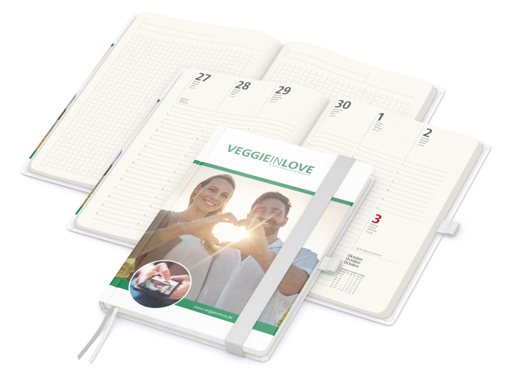 Wochenkalender vorne + Notizen hinten Match-Hybrid RECYCLING Papier-Hardcover A5 - Weiß