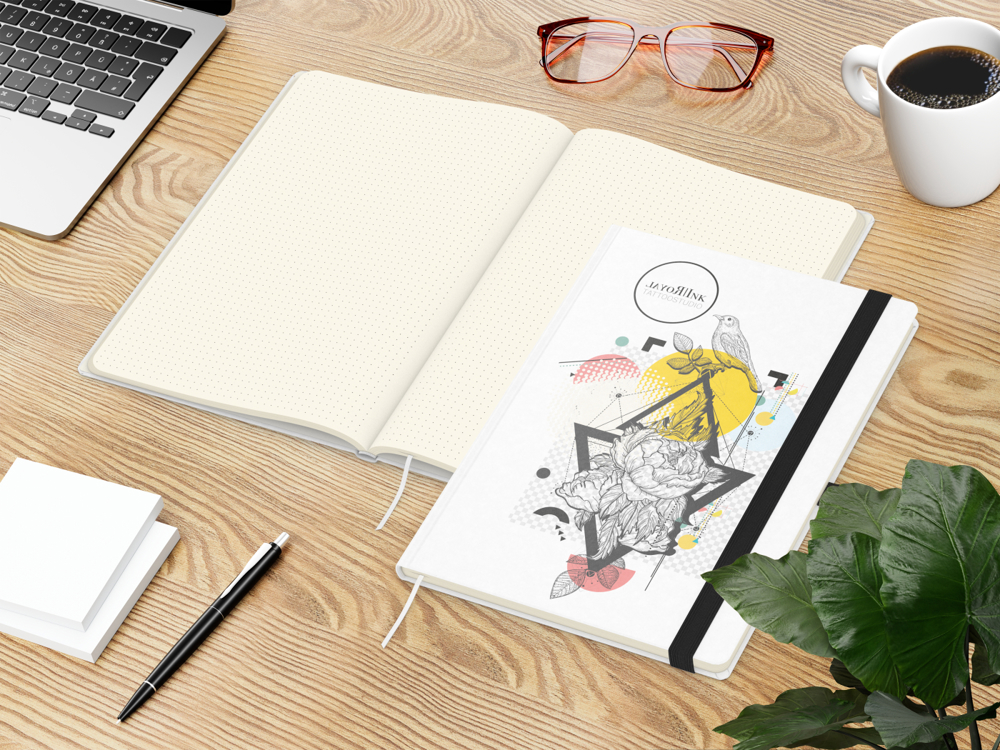 Notizbuch Match-Book, A4, Creme, Punktraster, weiß-individuell, schwarz