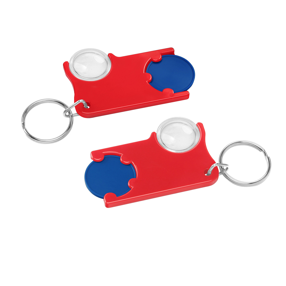 Chiphalter mit 1€-Chip und Lupe - blau/rot