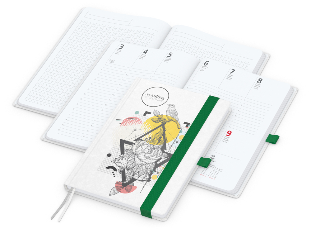 Wochenkalender vorne + Notizen hinten Match-Hybrid Papier-Hardcover - grün
