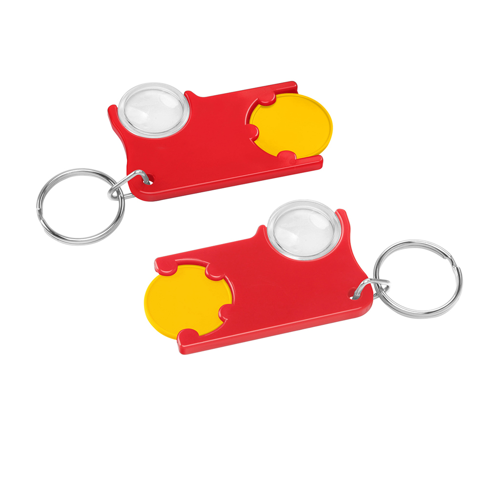Chiphalter mit 1€-Chip und Lupe - gelb/rot