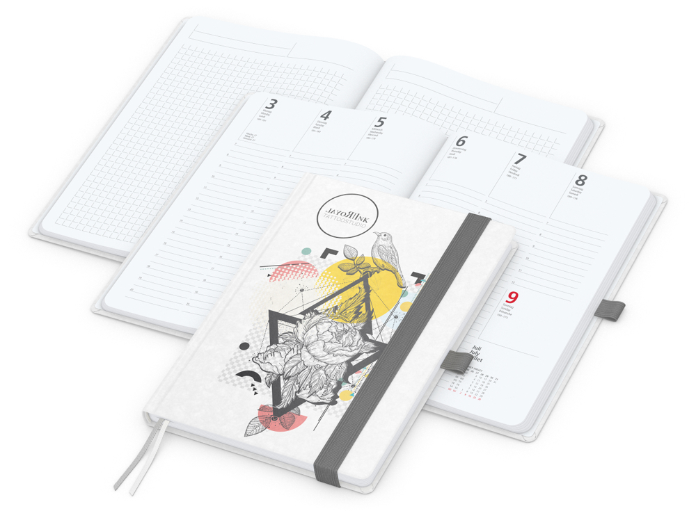 Wochenkalender vorne + Notizen hinten Match-Hybrid Papier-Hardcover - Silbergrau