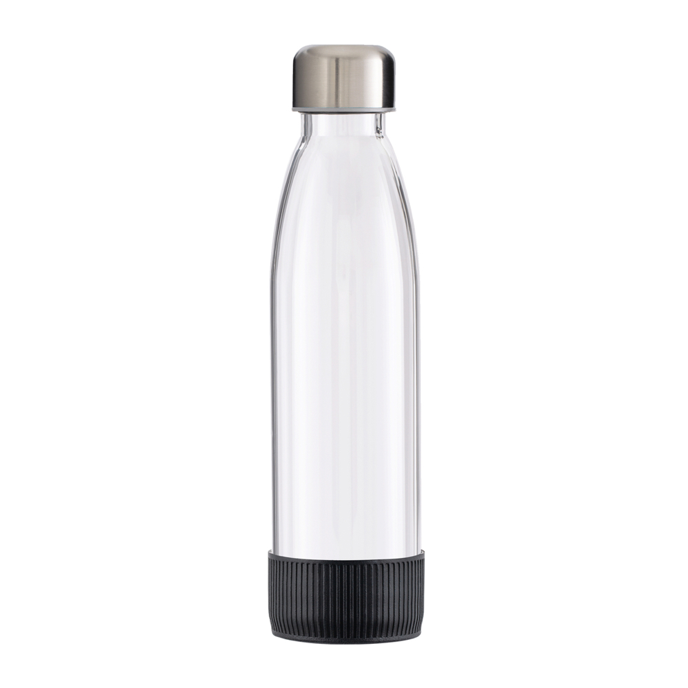 Trinkflasche GLASS - schwarz, silber, transparent