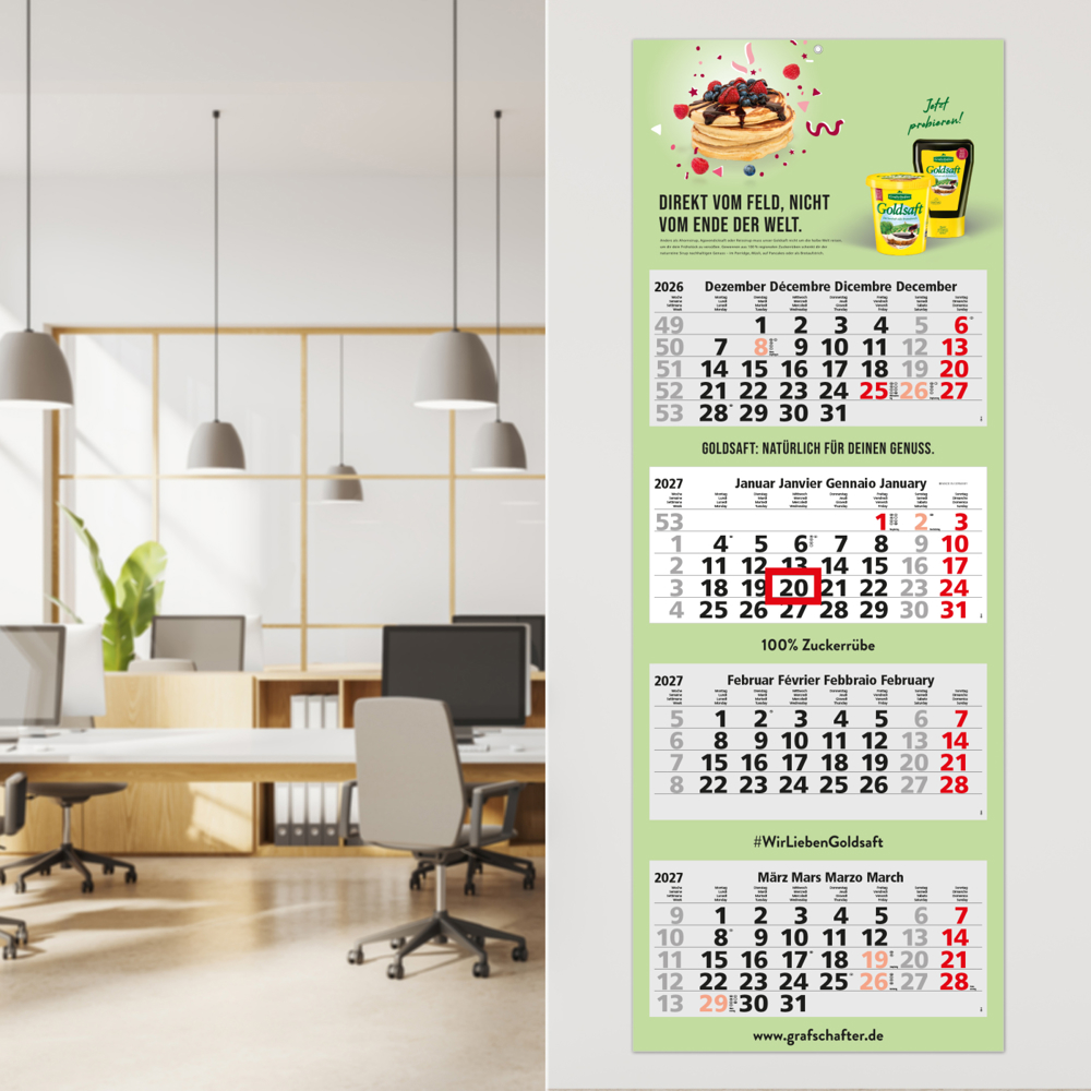 4-Monatskalender Mehrblock Quadro Light 4, Schweiz