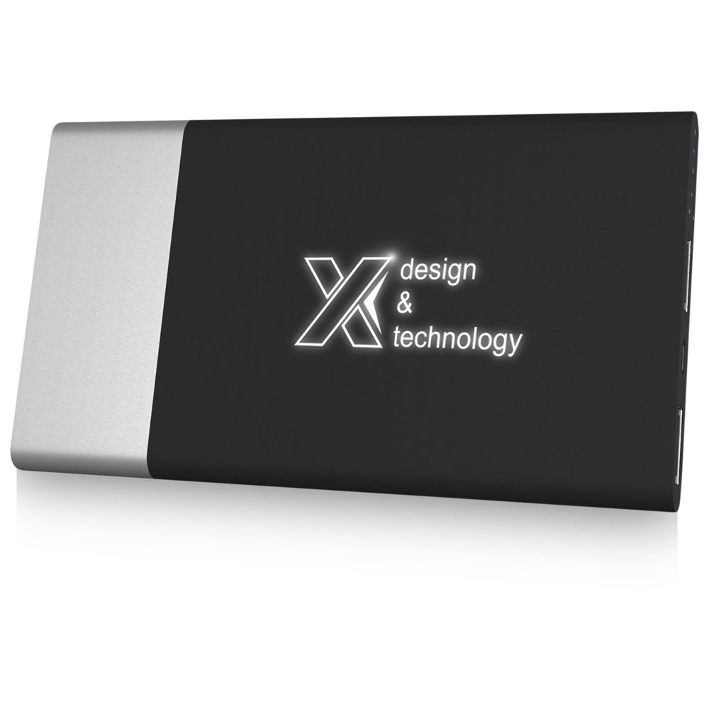 SCX.design P20 5000 mAh Powerbank mit Leuchtlogo - silber, weiss