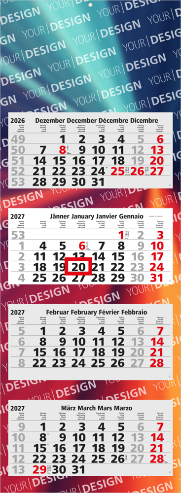 4-Monatskalender Mehrblock Quadro Light 4, Österreich
