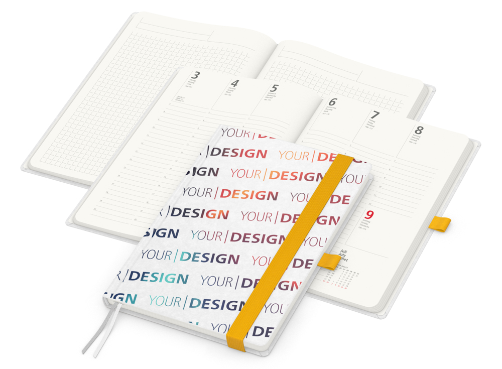 Wochenkalender vorne + Notizen hinten Match-Hybrid RECYCLING, Naturpapier, gelb