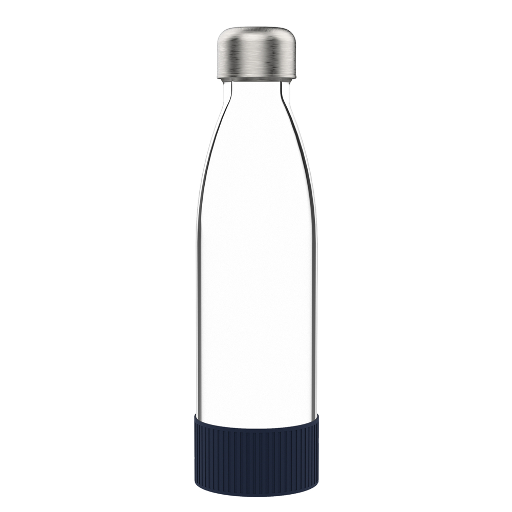 Trinkflasche GLASS - silber, transparent, marineblau