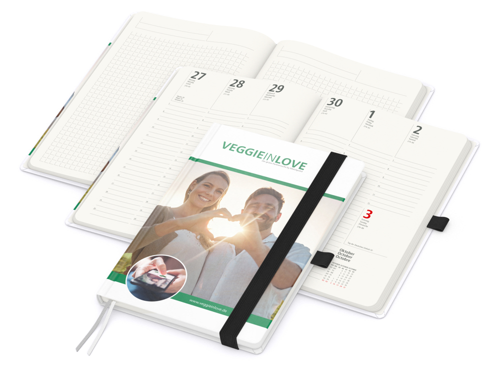 Wochenkalender vorne + Notizen hinten Match-Hybrid RECYCLING Papier-Hardcover A5 - schwarz