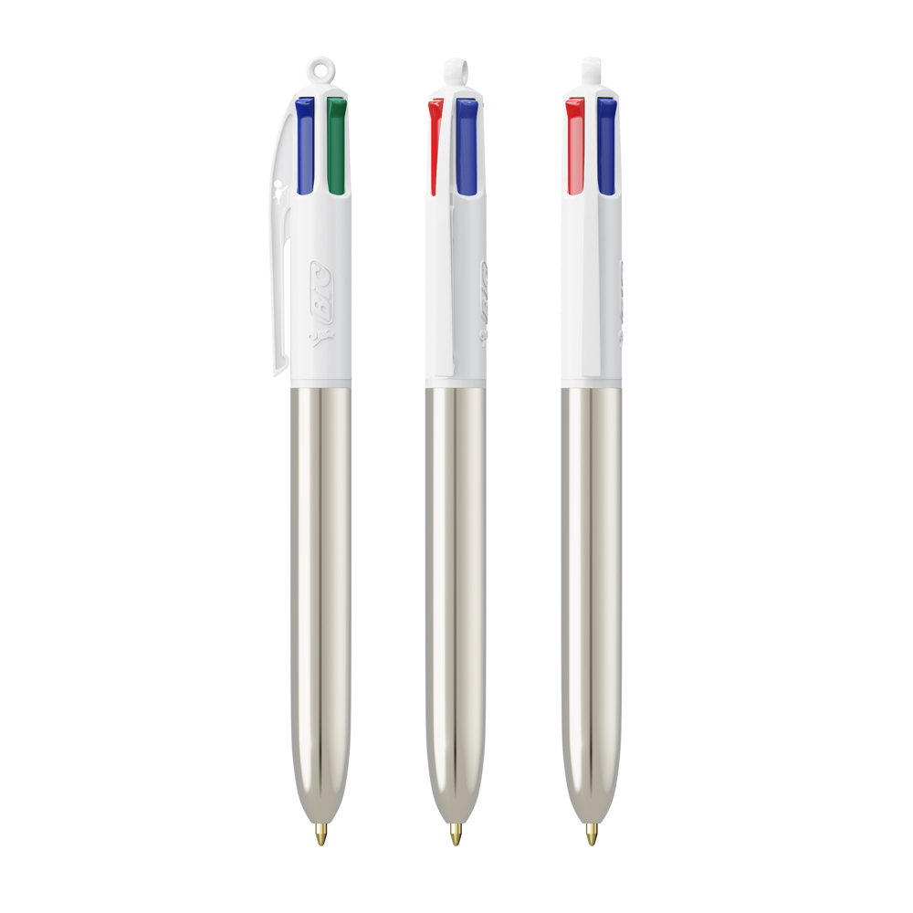 BIC® 4 Colours Shine Kugelschreiber + Lanyard - Weiß/Silbermetallic
