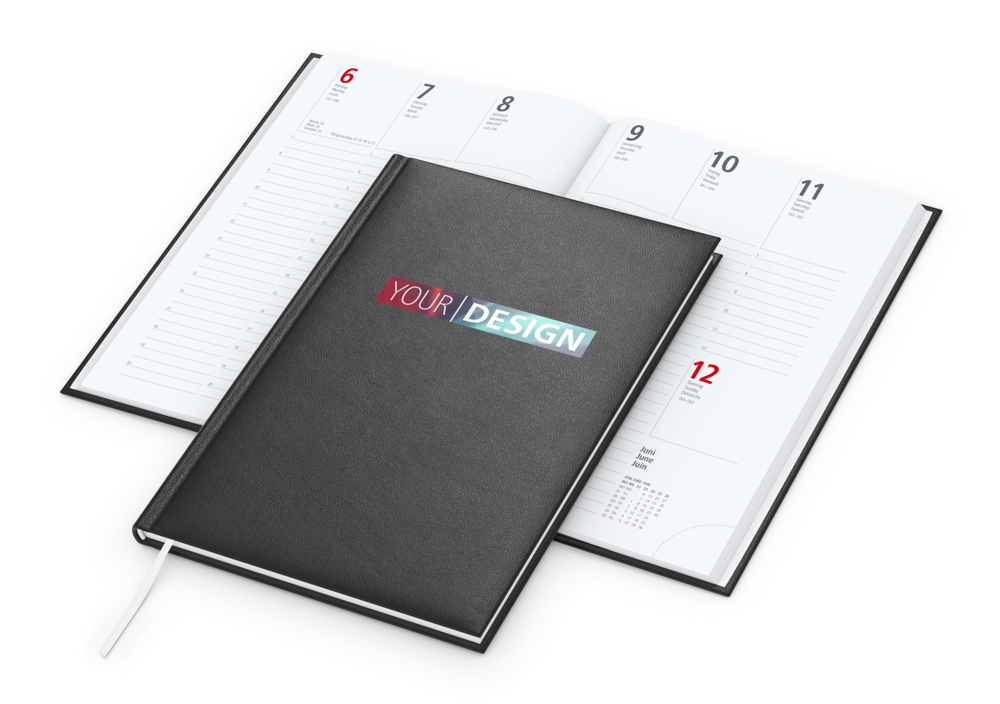 Wochenkalender Prestige, schwarz, Siebdruck-Digital