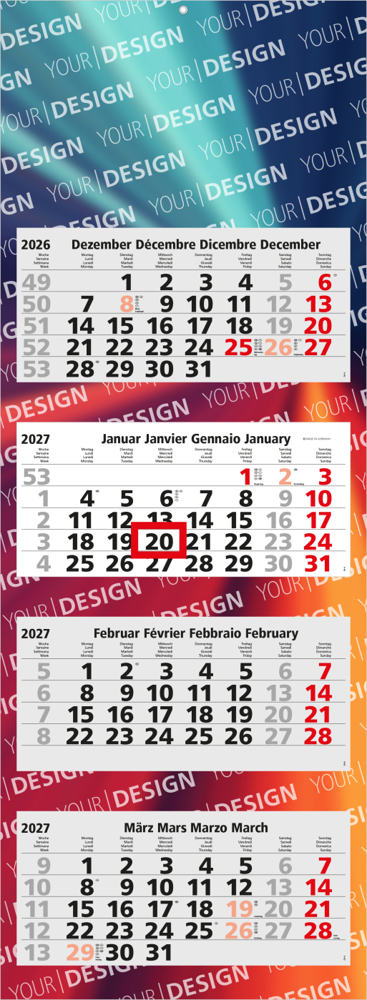 4-Monatskalender Mehrblock Quadro Light 4, Schweiz