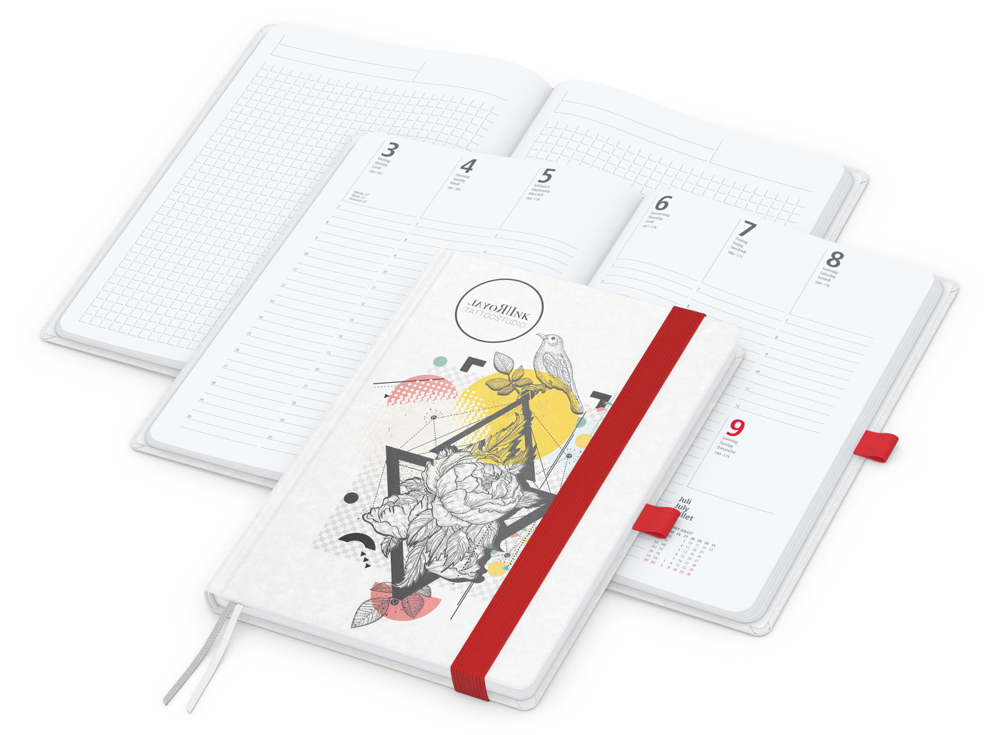 Wochenkalender vorne + Notizen hinten Match-Hybrid Papier-Hardcover - rot