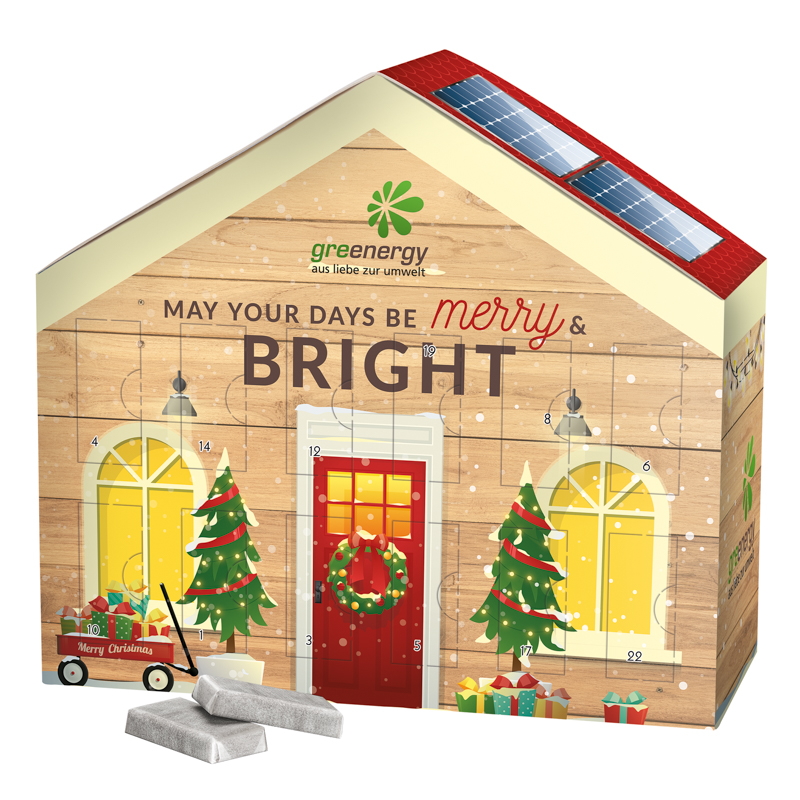 Adventskalender Haus, Alpenmilch-Schokotäfelchen in Pergaminpapier