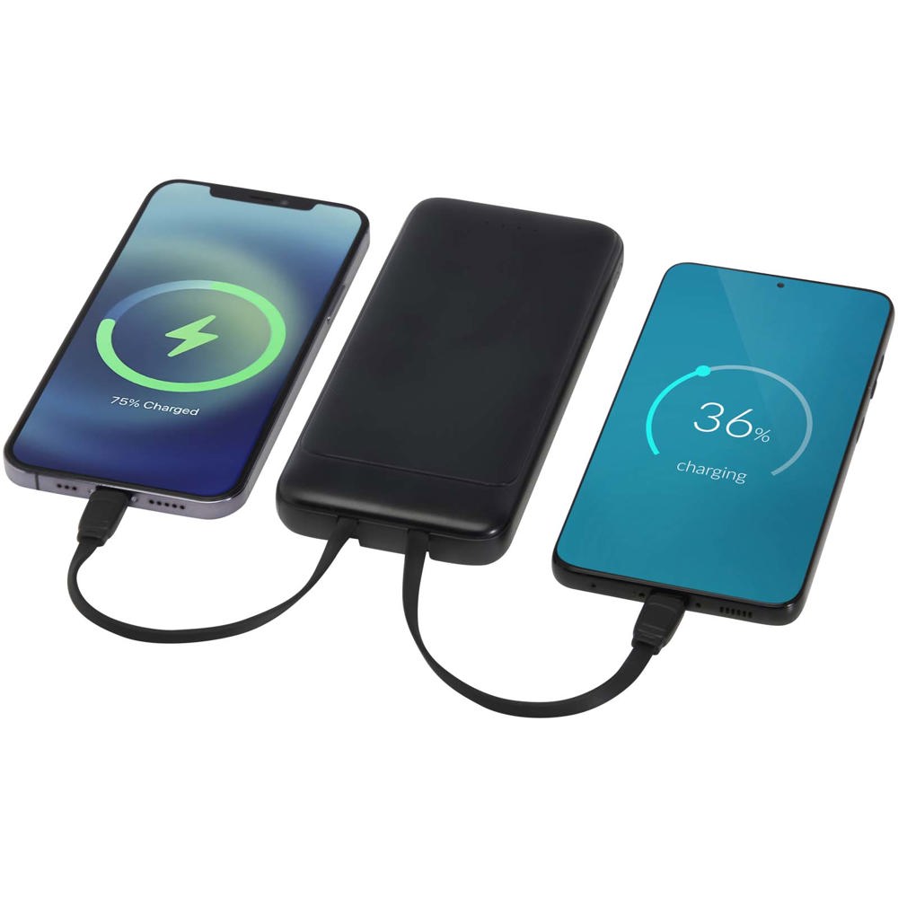 Adhil 10 W 10.000 mAh Powerbank aus recyceltem Kunststoff mit 2 integrierten Kabeln