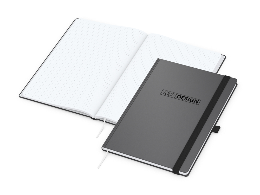 Notizbuch Vision-Book, A4, White, Punktraster, anthrazit, Prägung schwarz-glänzend