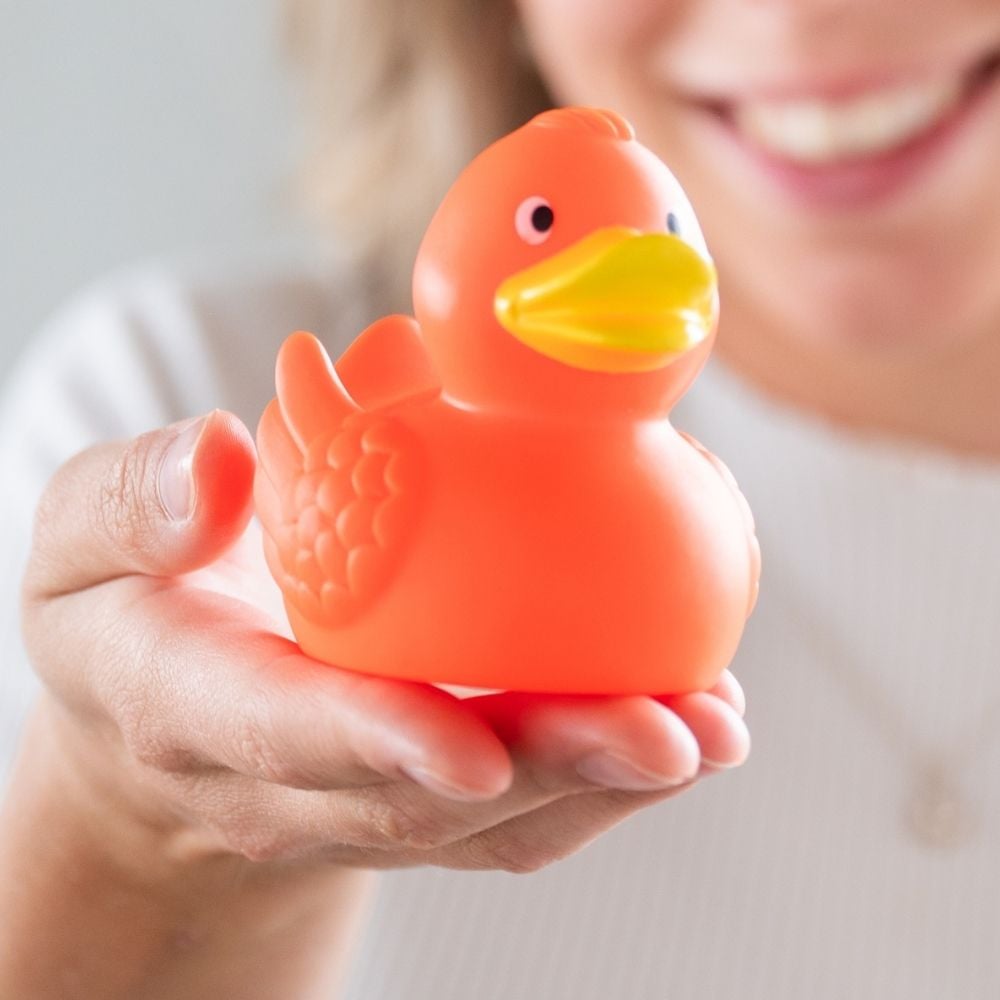 Quietsche-Ente, orange, 7,5 cm