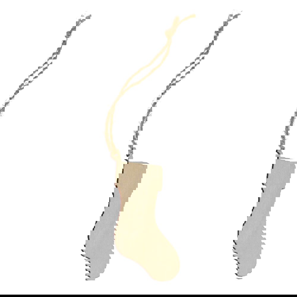 Strumpfförmiges Weihnachtsornament aus Holz