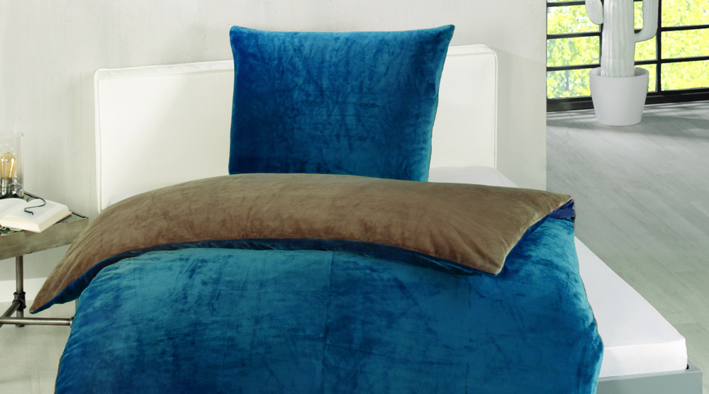 Wende Bettwäsche in Cashmere-Feeling - blau/taupe