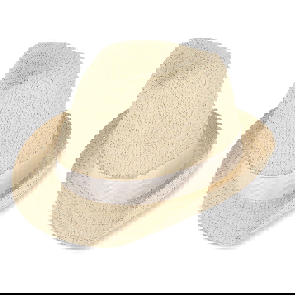 Pflanzlicher Strohhut mit farbigem Band - weiss